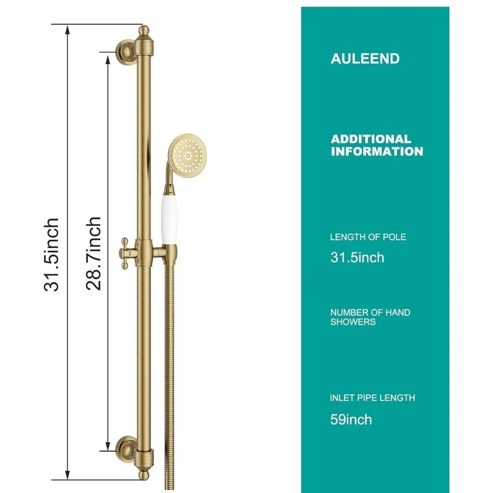 Auleend Brushed Gold Adjustable Slide Bar Shower System with Handheld Head